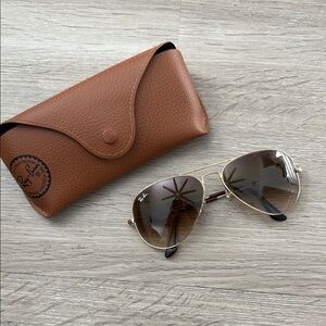 Ray-Ban Gold Aviators with Brown Leather Case